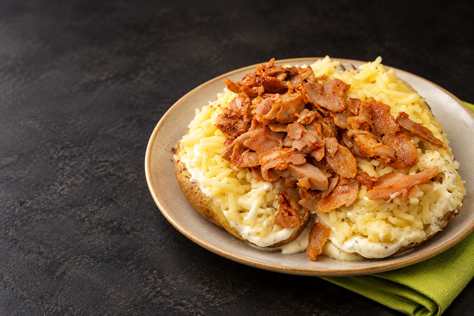 Patata asada con queso y carne estilo kebab de Papa Yaya